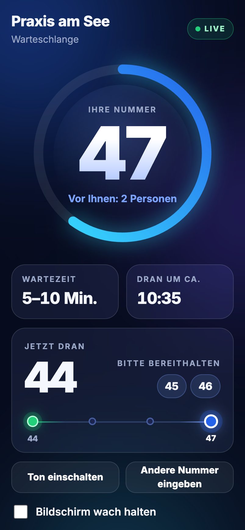 Wartenummer auf dem Handy: Position und geschätzte Wartezeit